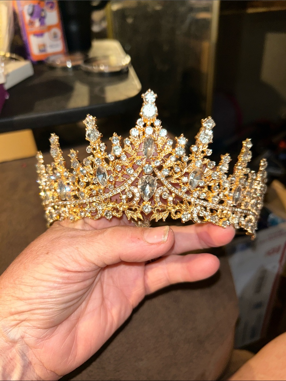 Gold Crystal Bridal Tiara Crown - Elegant Women's Accessory